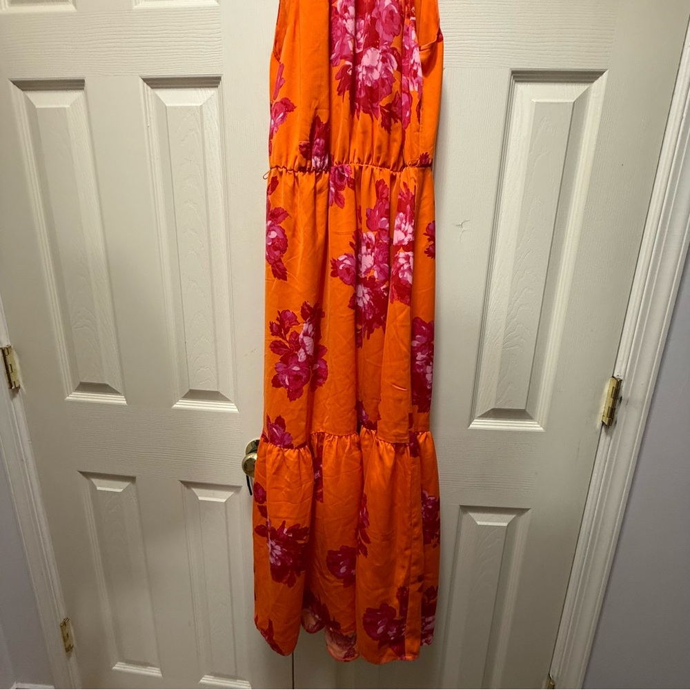 Scoop NYC Orange Red Halter Maxi Sundress - Picture 4 of 10